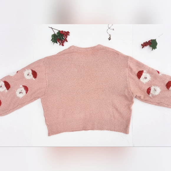 🎅 Christmas Sweater, Fuzzy Santas, Dusty Rose - Picture 3 of 7